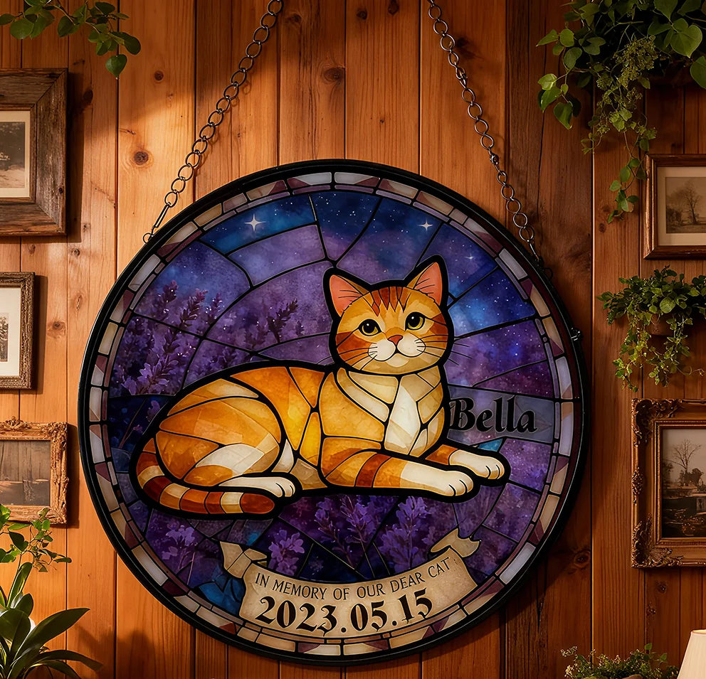Customizable Personalized Resin Stained Glass Memorial Decor for Deceased Lost Cats Pet Animal Thanksgiving Easter