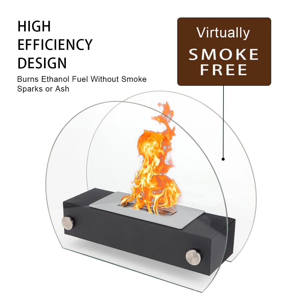 Tabletop Round Fireplace Personal Smokeless Ethanol Fire Pit Outdoor Patio Alcohol Fireplace With Glass for Marshmallow