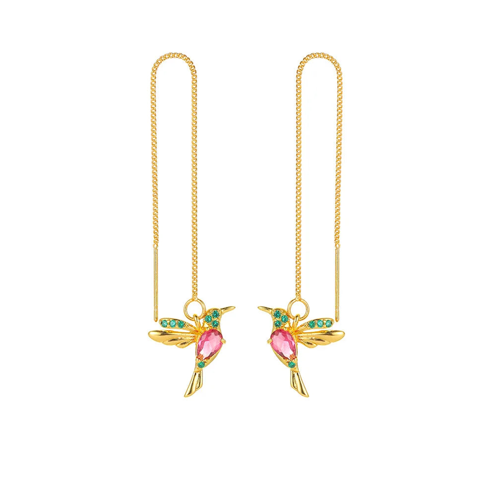 Fashion Jewelry Unique Little Bird Drop Earrings Hummingbird Tassel Crystal Pendant Earrings for Women Elegant Gift