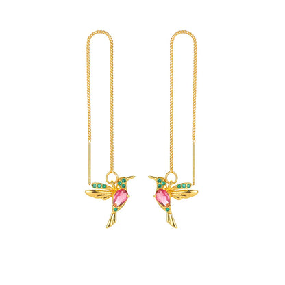 Fashion Jewelry Unique Little Bird Drop Earrings Hummingbird Tassel Crystal Pendant Earrings for Women Elegant Gift