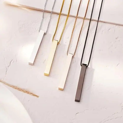 3D Vertical Bar Necklace Personalized 4 Side Engraved Text Box Chain Stainless Steel Jewelry Gifts for Women Men 4 Colors