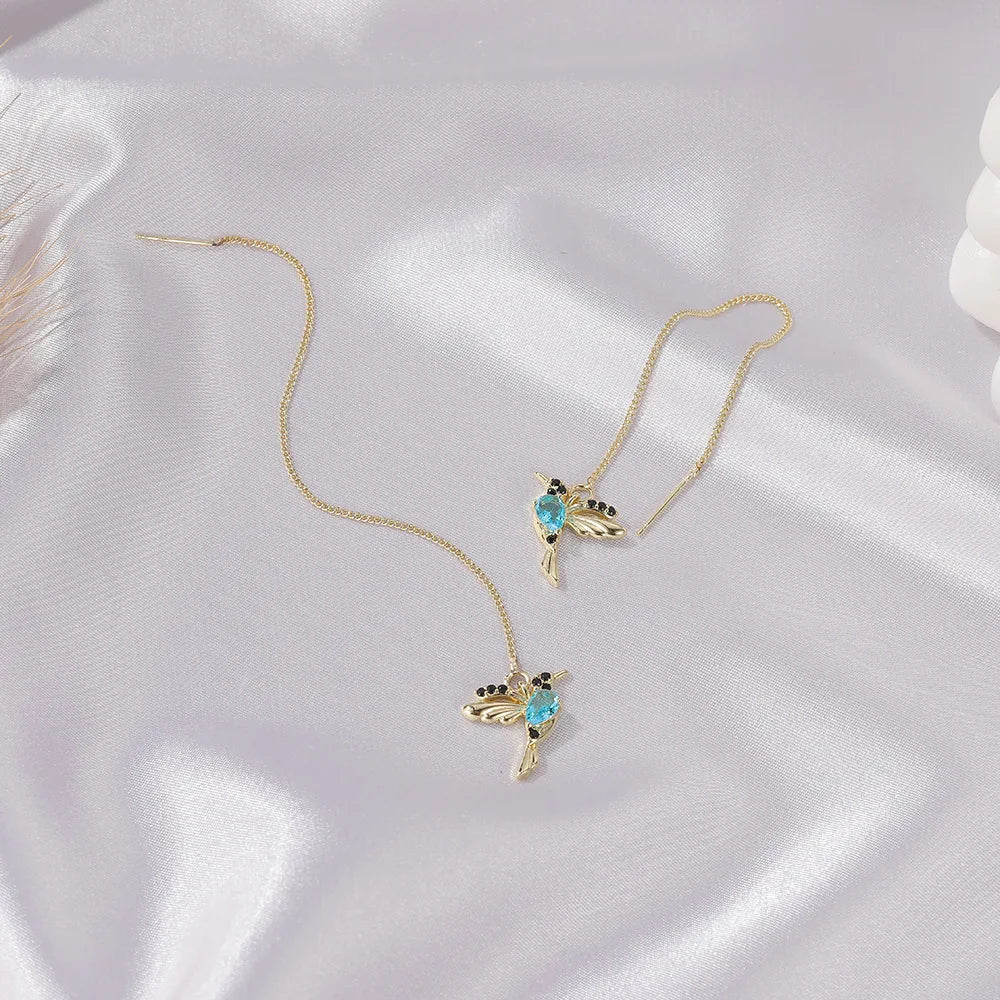 Fashion Jewelry Unique Little Bird Drop Earrings Hummingbird Tassel Crystal Pendant Earrings for Women Elegant Gift