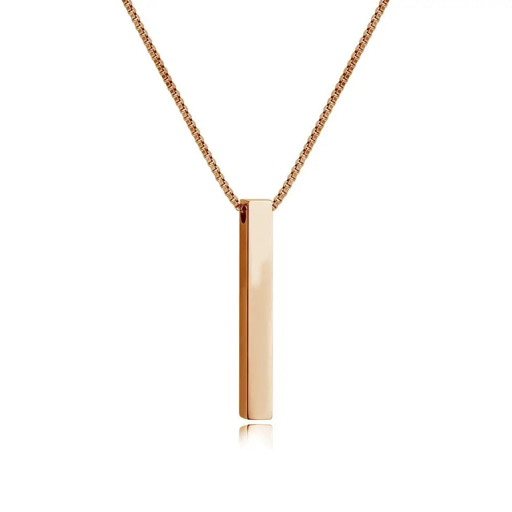3D Vertical Bar Necklace Personalized 4 Side Engraved Text Box Chain Stainless Steel Jewelry Gifts for Women Men 4 Colors