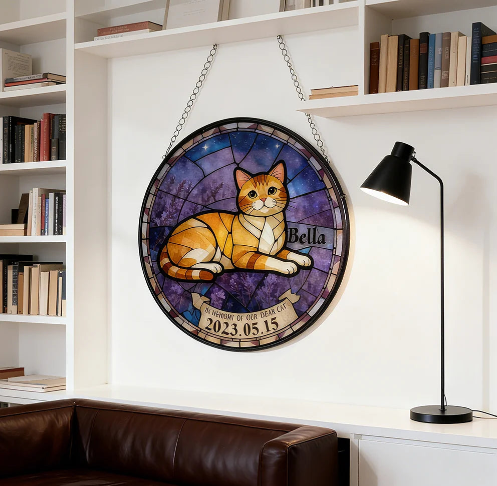 Customizable Personalized Resin Stained Glass Memorial Decor for Deceased Lost Cats Pet Animal Thanksgiving Easter