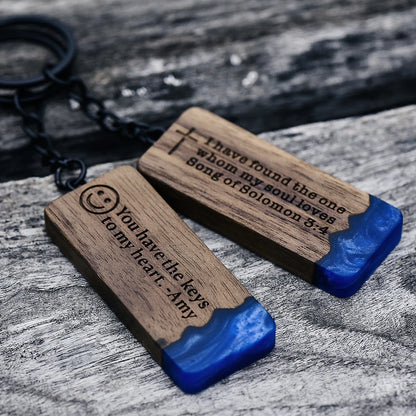 Custom Resin Wood Keychain Fashion Personlized Gift for Couple Car Key Ring Key Chain Engraving Text Logo Name OEM Dropshipping