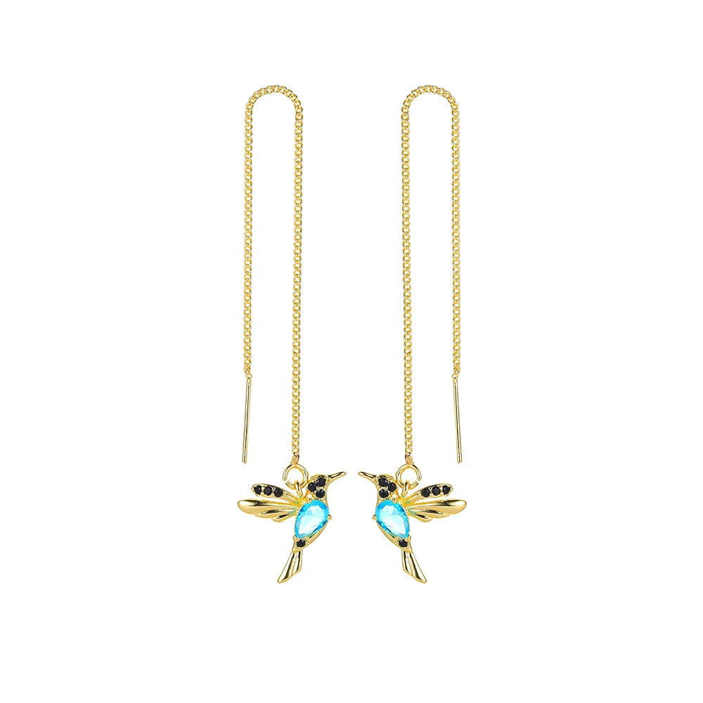 Fashion Jewelry Unique Little Bird Drop Earrings Hummingbird Tassel Crystal Pendant Earrings for Women Elegant Gift