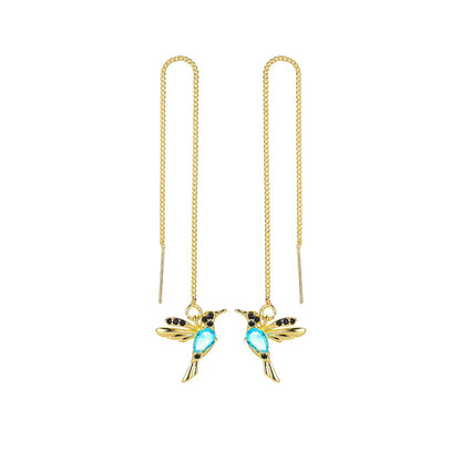 Fashion Jewelry Unique Little Bird Drop Earrings Hummingbird Tassel Crystal Pendant Earrings for Women Elegant Gift
