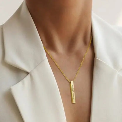 3D Vertical Bar Necklace Personalized 4 Side Engraved Text Box Chain Stainless Steel Jewelry Gifts for Women Men 4 Colors