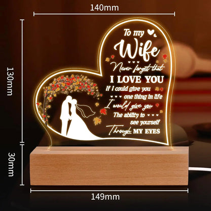 Personalized Acrylic Engraved Night Lamp Gift for Wife From Husband on Valentine's Day Birthday & Other Occasions