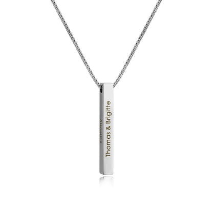 3D Vertical Bar Necklace Personalized 4 Side Engraved Text Box Chain Stainless Steel Jewelry Gifts for Women Men 4 Colors