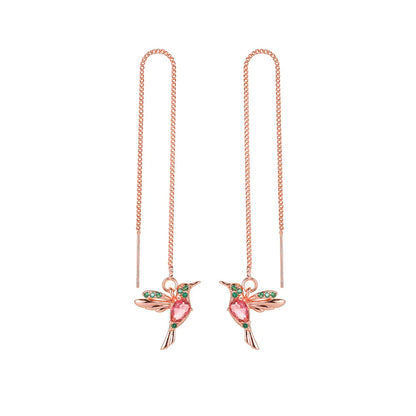 Fashion Jewelry Unique Little Bird Drop Earrings Hummingbird Tassel Crystal Pendant Earrings for Women Elegant Gift