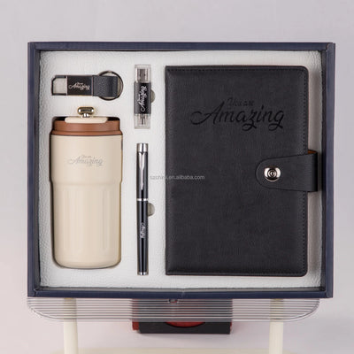High End Office Gift Set: Notebook, Pen, Keychain, Tumbler & USB, Ideal for Business Trips, Company Events