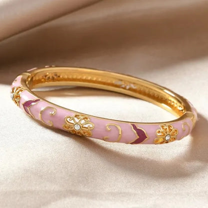 Enamel Open Bangle Bracelet for Women Palace Style Chinese Jingtailan Inspired Fashion Jewelry with Cloud Brocade Design