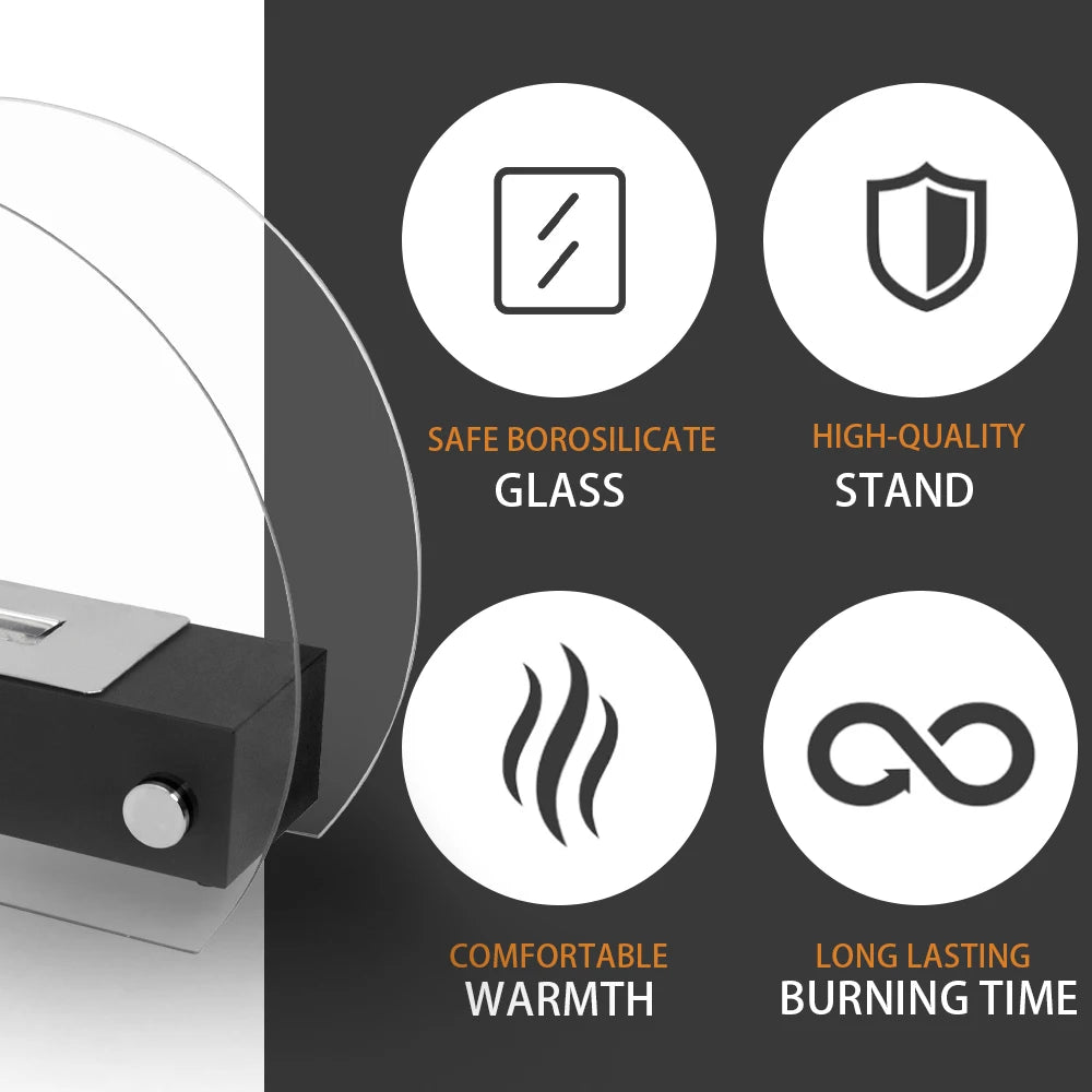 Tabletop Round Fireplace Personal Smokeless Ethanol Fire Pit Outdoor Patio Alcohol Fireplace With Glass for Marshmallow