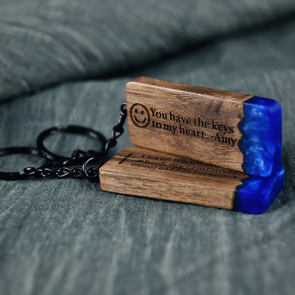 Custom Resin Wood Keychain Fashion Personlized Gift for Couple Car Key Ring Key Chain Engraving Text Logo Name OEM Dropshipping