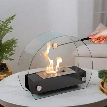 Tabletop Round Fireplace Personal Smokeless Ethanol Fire Pit Outdoor Patio Alcohol Fireplace With Glass for Marshmallow