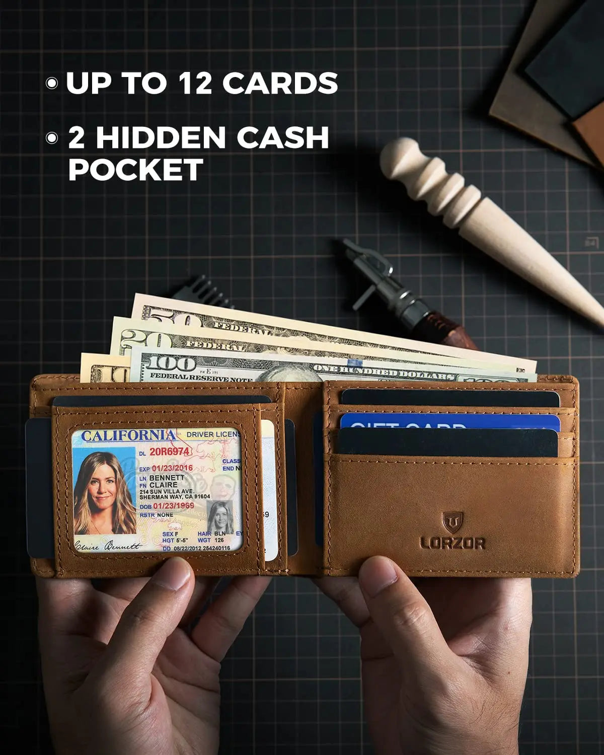 THUMBS-UP Slim Crazy Horse Leather Brown RFID Blocking Bifold Money Clip Air Tag Men Wallet