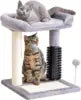 Post Natural Sisal Plush Perch Bed  Dangling Toys Small 4-in-1 Cat Tree with Self Groomer - 20" Tall Grey Indoor Cat Scratching