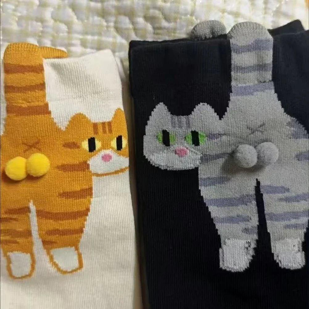 2/1Pair Funny Cotton Socks with Balls Soft Cotton Socks Breathable Cat Middle Tube Socks Novelty Gifts for Cat Lovers
