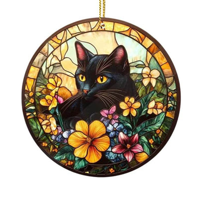 Black Cat Suncatcher - Acrylic Stained Style Window Hanging - HORA GIFT