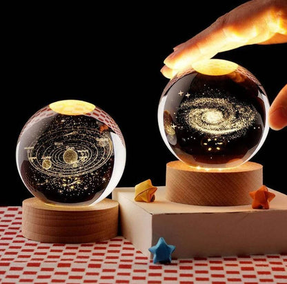 LED Night Light Galaxy Crystal Ball Table Lamp 3D Planet Moon Glowing Planetary - HORA GIFT