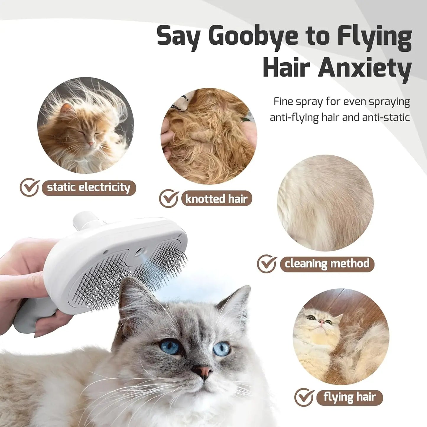 Pet Spray Hair Comb Pet Hair Remover Cleaning Brush Cats Grooming Dog Accessories Tools Dematting Water Mist Humidifier Comb