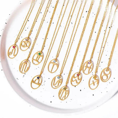 Zodiac Necklace for Women Aries Leo Pisces Sagittarius 12 Constellation Stainless Steel Neck Chains Jewelry Girl Birthday Gifts - HORA GIFT