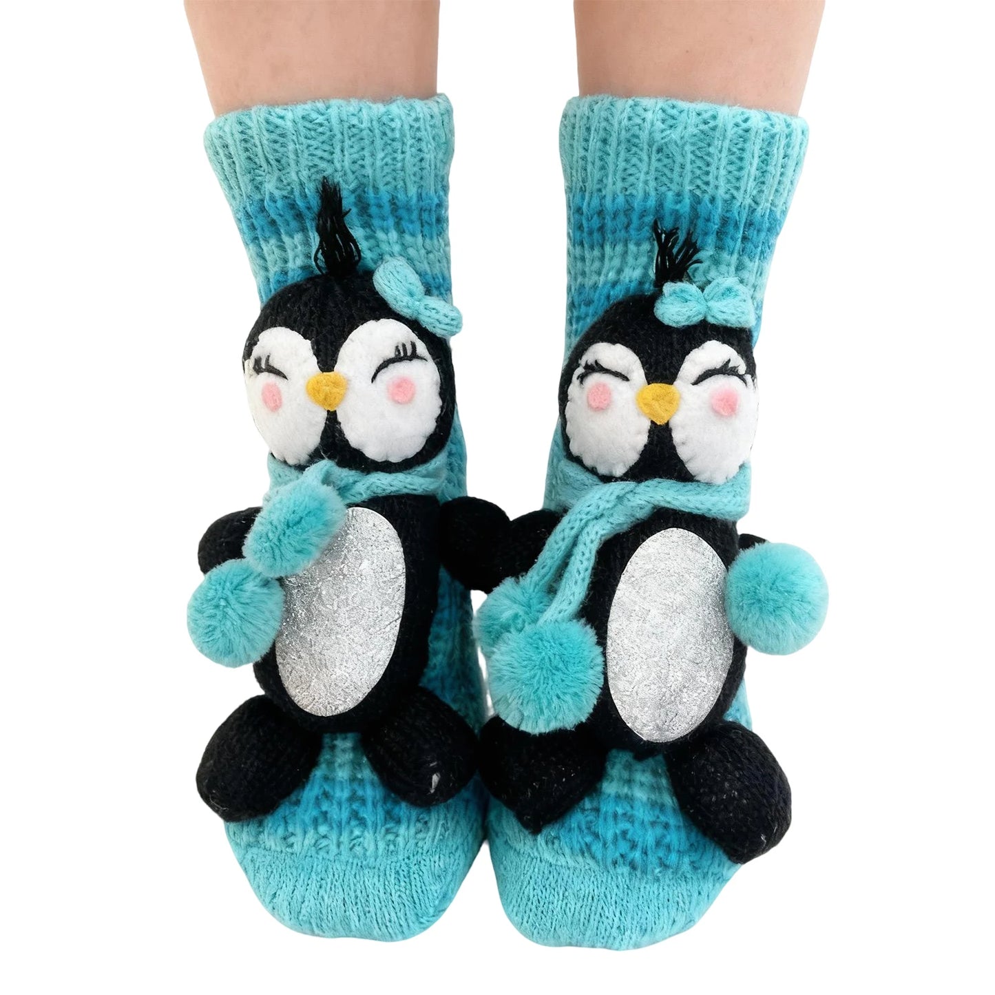 Women'S Thick Knit Proof Warm Casual Floor Carpet Socks Non-Slip Foot Warmer Snow Funny Cute Cartoon Animals Prints Socks 3d ﻿