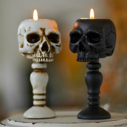 Pillar Candlestick Holder Gothic Skull Tealight Holder Resin Candlestick Table Decor Ornament for Halloween Decorations