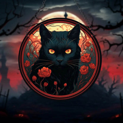 Black Cat Suncatcher - Acrylic Stained Style Window Hanging - HORA GIFT