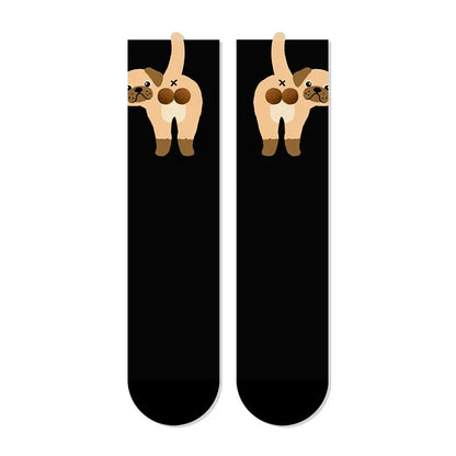 2/1Pair Funny Cotton Socks with Balls Soft Cotton Socks Breathable Cat Middle Tube Socks Novelty Gifts for Cat Lovers