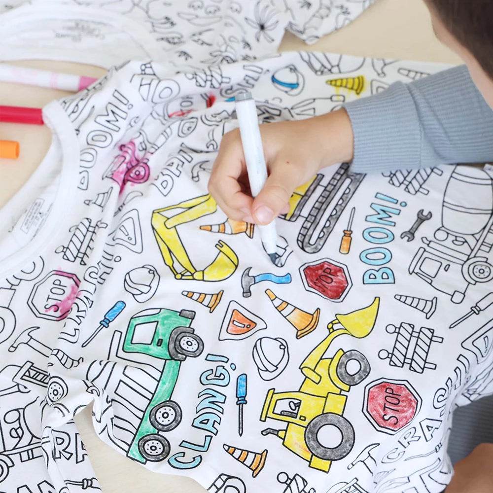 Christmas Colorable Two Piece Pajama Set for Children Boys Girls Hallowmas Pyjamas Kids DIY Coloring Kit for Pajama Party - HORA GIFT