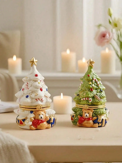 Holiday Tree Ceramic Candle – Hand-Painted Christmas Scented Candle