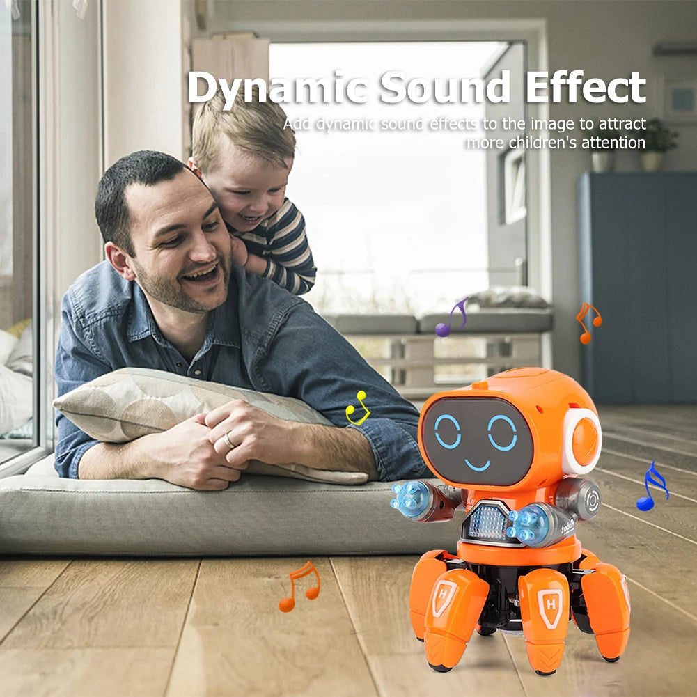Electronic Dancing Robot Toy Rotatable with Music Light Early Education Toys Movable Noisy Robot Toys for Children Birthday Gift