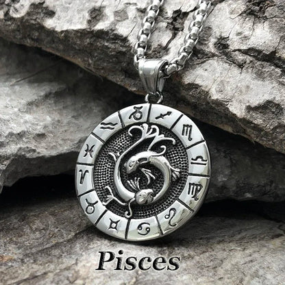 12 Constellation Zodian Signs Pendants Unique Design Horoscope Two-Sided Pendant Necklace for Men  Jewelry Birthday Gifts