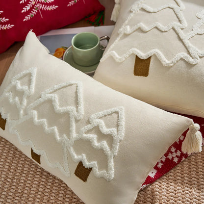 Battilo Christmas Throw Pillow Cover with Tassels Decorative Green Tufted Pillowcase for Sofa Bed Cushion Case for Home Decor