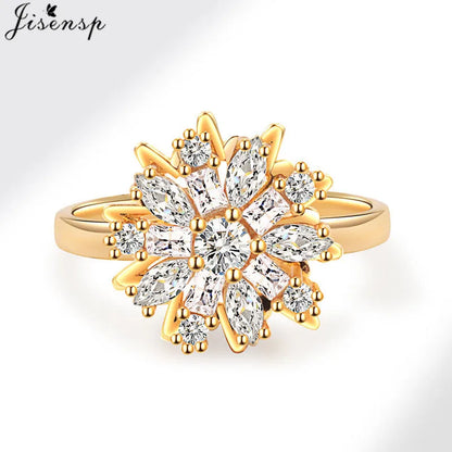 Korean Woman Anxiety Relaxing Ring Multiple Crystal Sunflower Snowflake Knuckle Rings Anti Stress Jewelry Girls Rotating Gift