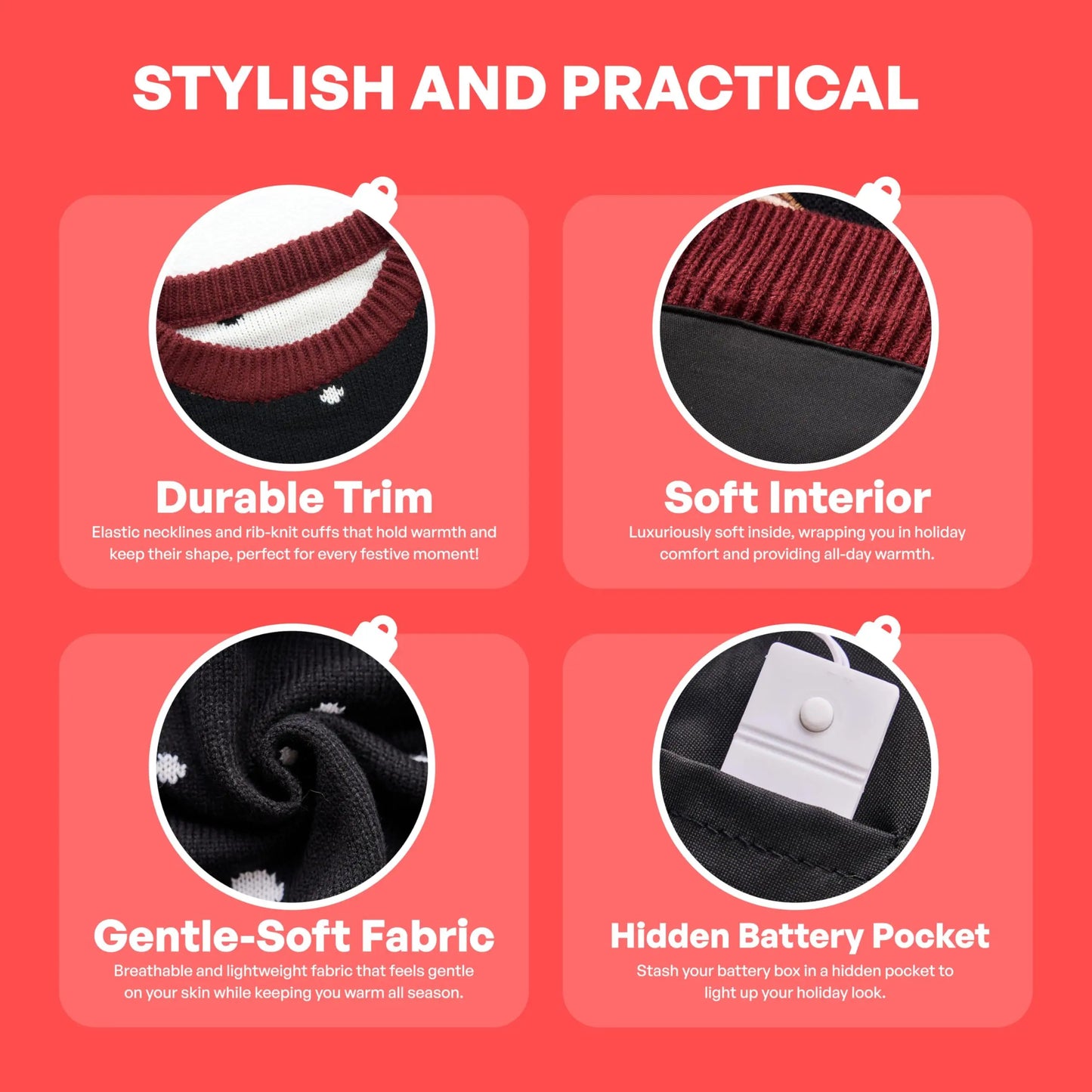 JOYFY Womens LED Light Up Christmas Sweater Christmas Ugly Sweater with Light Bulbs for Women Christmas Gift