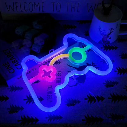 LED Game Neon Sign Gamepad Controller Neon Signs Gaming Wall Lights Decor for Game Room Gift Camping Children Room Party Decor