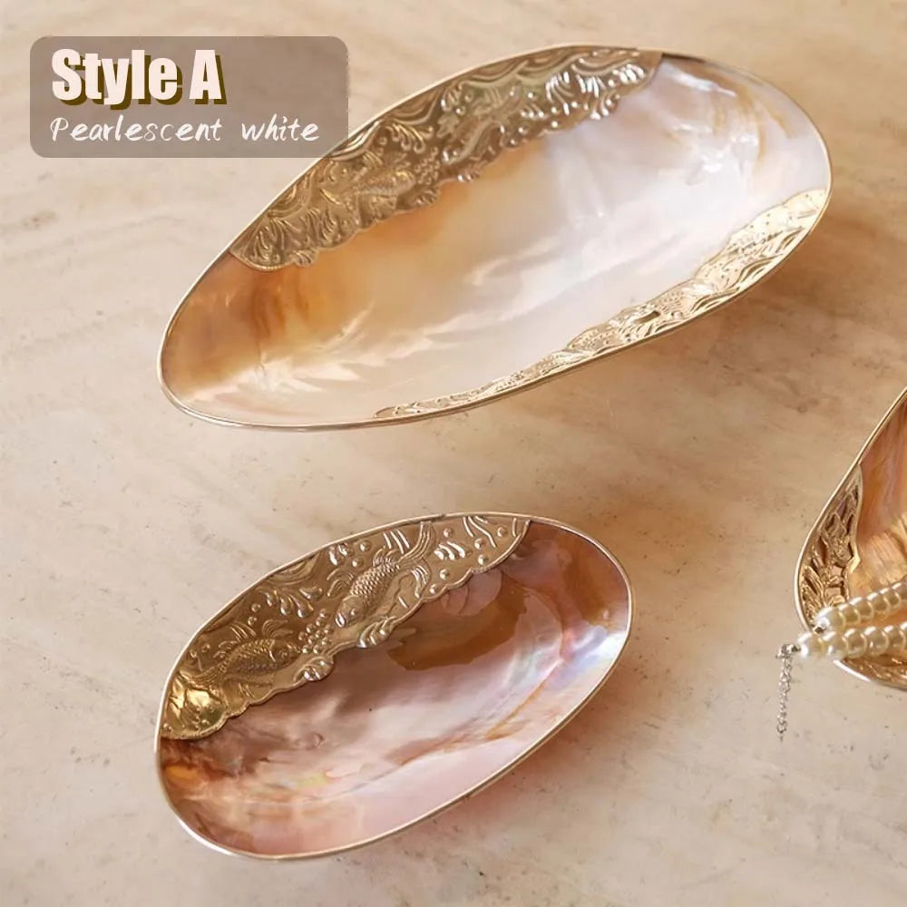 1pc Handmade Retro Shell Tray, Jewelry Dish & Decorative Bowl,  for Luxury Home Decor