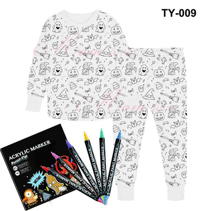 Christmas Colorable Two Piece Pajama Set for Children Boys Girls Hallowmas Pyjamas Kids DIY Coloring Kit for Pajama Party - HORA GIFT