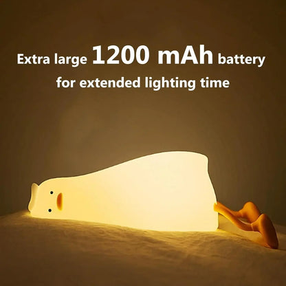Silicone Lying Flat Duck Night Light Cute Yellow Duck 3-Level Light Up Bedside Desk Touch Night Lamp Kids Room Kawaii Decoration