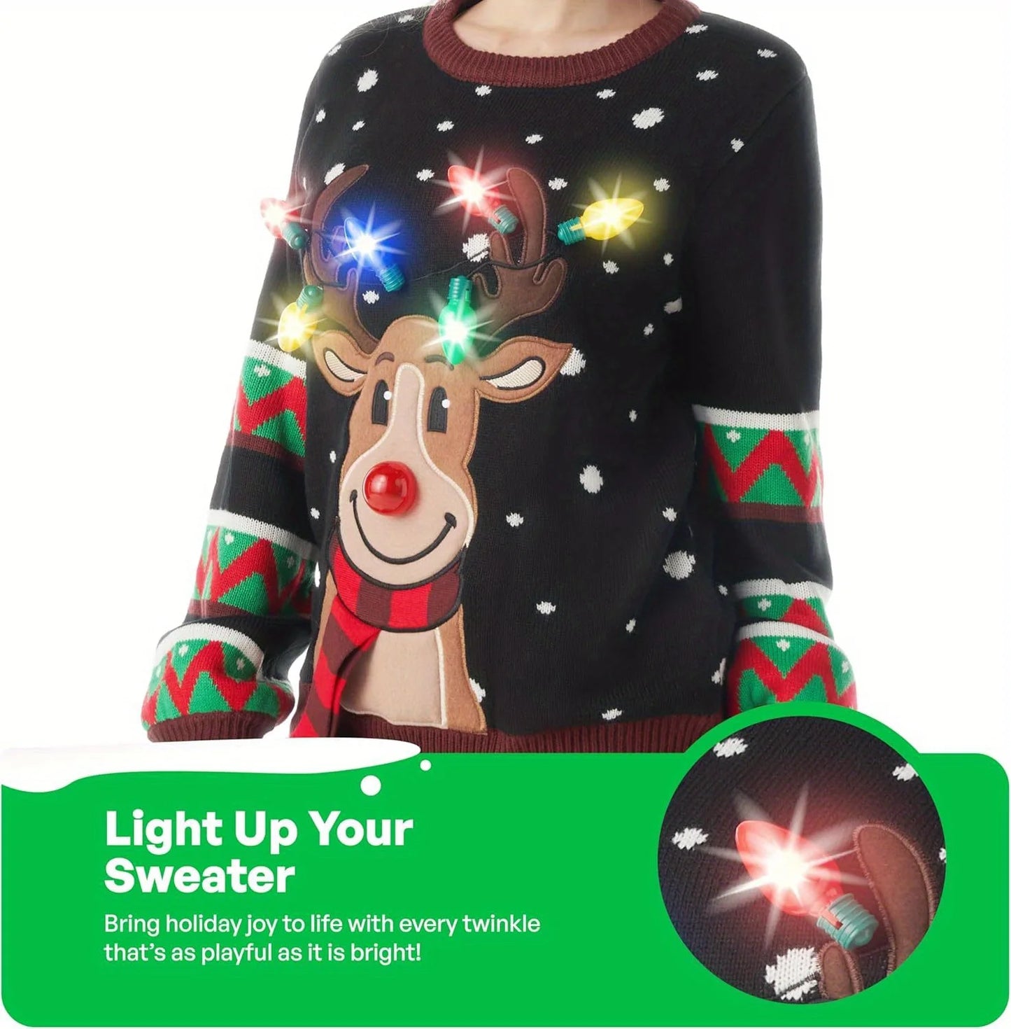 JOYFY Womens LED Light Up Christmas Sweater Christmas Ugly Sweater with Light Bulbs for Women Christmas Gift
