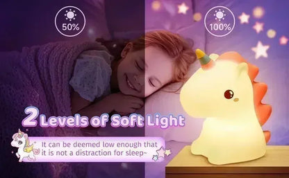 【Perfect Christmas Gift】Adorable Unicorn Silicone Night Light – USB Rechargeable 3-Level Dimmable Touch Lamp