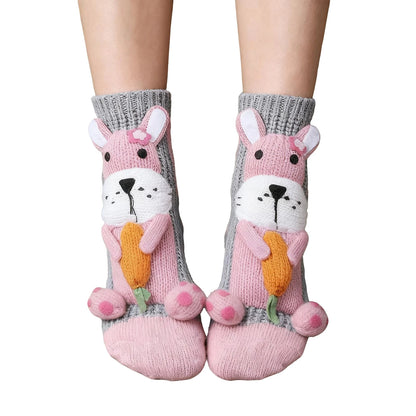 Women'S Thick Knit Proof Warm Casual Floor Carpet Socks Non-Slip Foot Warmer Snow Funny Cute Cartoon Animals Prints Socks 3d ﻿