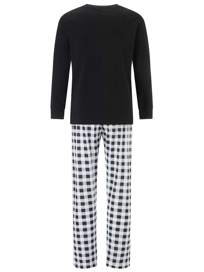 Matching Family Christmas Pajamas Set with Plaid and Letter Print Festive Holiday Sleepwear for Dad Mom and Kids Cozy PJs