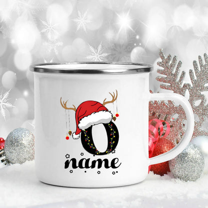Personlized Christmas Cup Initial with Name Hot Cocoa Chocolate Mug Drink Jiuce Enamel Mugs Xmas Gifts for Kids Friends Family