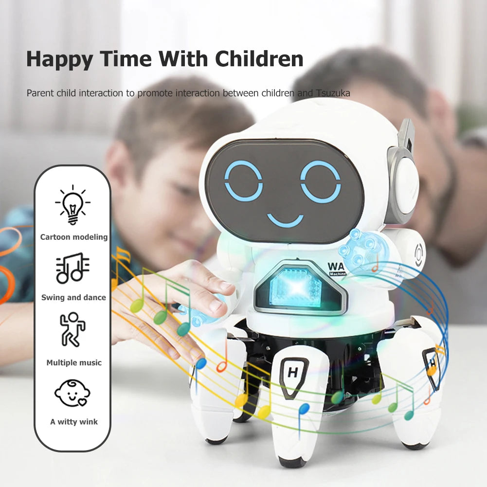 Electronic Dancing Robot Toy Rotatable with Music Light Early Education Toys Movable Noisy Robot Toys for Children Birthday Gift