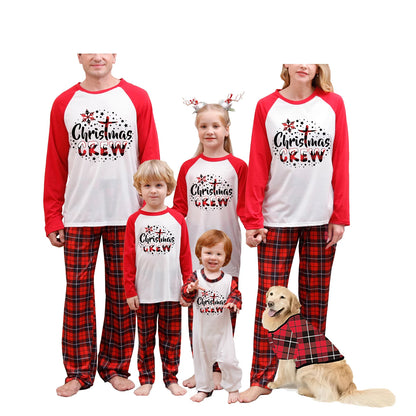 Christmas Family Matching Pajamas Set Long Sleeve Letter Print T-shirt with Plaid Pants Sleepwear Loungewear for the Whole