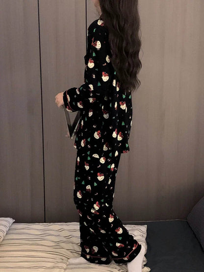 2Pcs/Set Christmas Hello Kitty Pajama Set Anime Cute Woman's - HORA GIFT